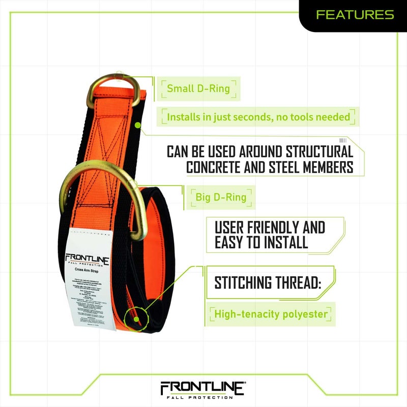 FRONTLINE FALL PROTECTION Frontline MPS12 Premium Cross Arm Strap with Reinforced Webbing 12' | Beam Anchorage Straps | D-Ring at Both Ends | ANSI & OSHA Compliant | High-Tenacity Polyester Webbing and Alloy Steel D-Ring - Image 4